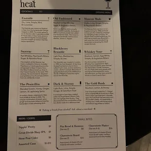 a menu for a wine bar