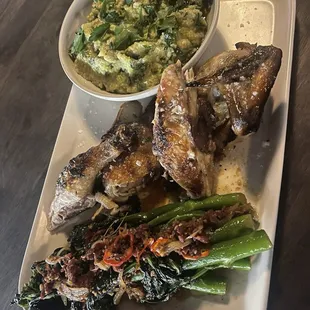 The half chicken with polenta was creamy, the broccolini was a flavor bomb. Delicious.