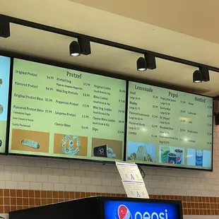 menus on a large screen in a restaurant