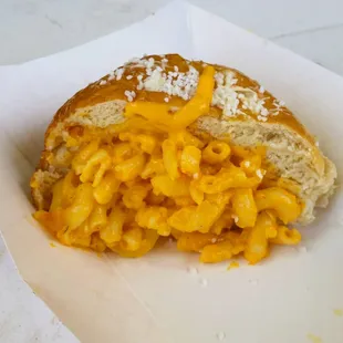 Mac n cheese stuffed pretzel