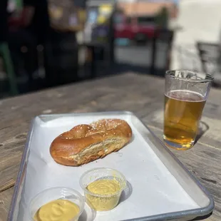 a beer and a sandwich