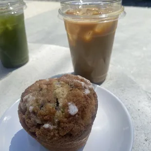 Blueberry muffin, HVC Latte, Matcha Lemonade