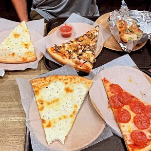 a variety of pizzas