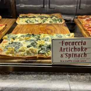 Focaccia Artichoke and Spinach Slice with truffle cream sauce