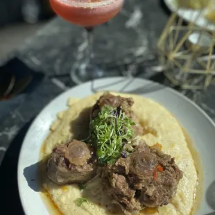 Oxtail &amp; grits/Blueberry sidecar