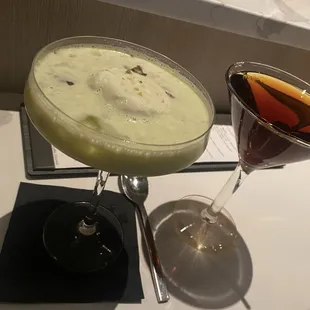 Pistachio Martini and Whiskey Manhatten