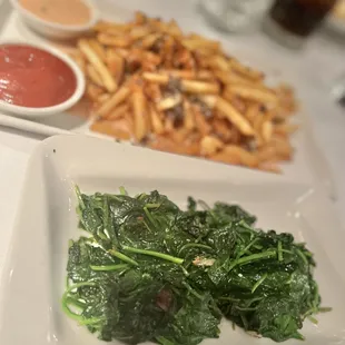 Sautéed spinach and truffle fries huge portion on the fries