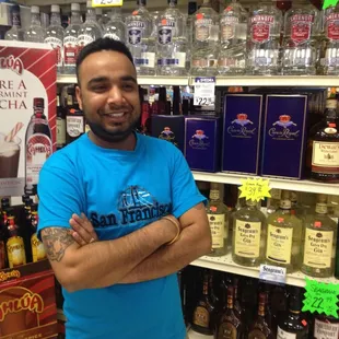 a man standing in a liquor store