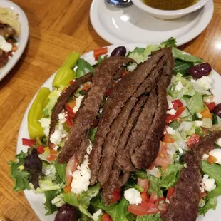 Greek salad with souvlaki