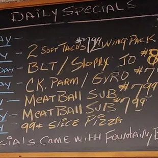 a blackboard with a list of specials