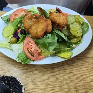 Linda Salad with fried shrimp.