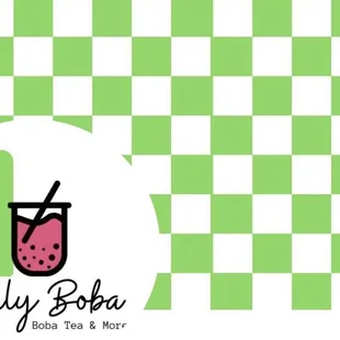 a green and white checkered background