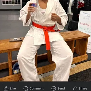 Quick water break during class.