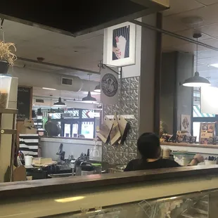 Inside at counter