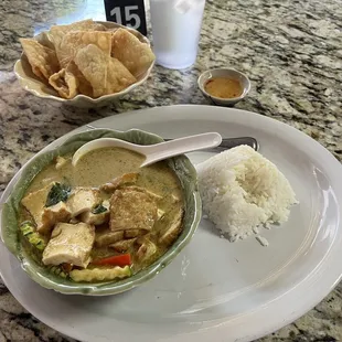 Green curry with tofu.
