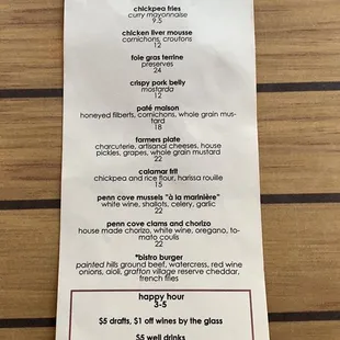 Happy Hour menu