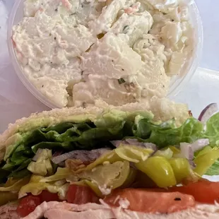 SF potato salad and NorCal on toasted Sourdough minus the pesto.