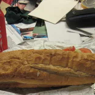 Small Steak &amp; Cheese Sub was quite sizable, but not cut in two.