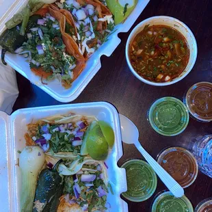 Chicken tinga tacos and birria tacos