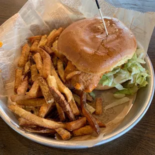 a sandwich and fries