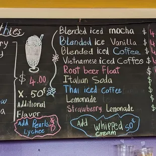 a menu on a blackboard