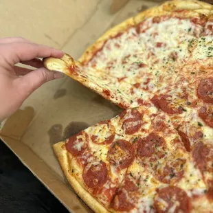 Half cheese and pepperoni pizza!