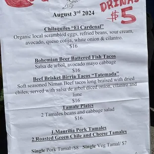 Menu changes a bit every week with a variation of Chilaquiles