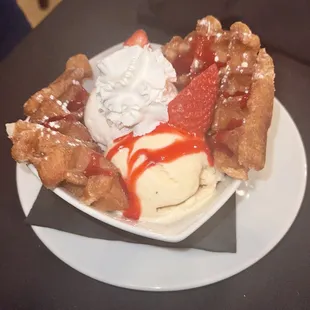 Waffles with ice cream.