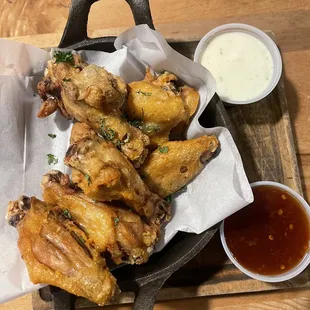 Chicken Wings with ranch and sweet chili glaze