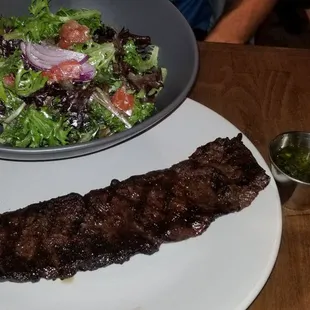 Skirt steak with side salad.