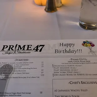 My menu!! Thanks for the birthday wishes!