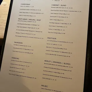 Drink menu