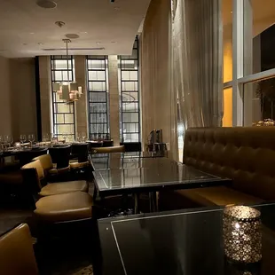 the interior of a modern restaurant