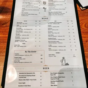 Drink menu
