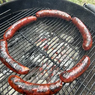Wagyu sausages on the grill!!