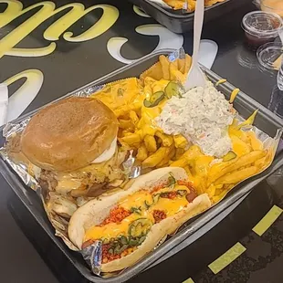 Burgers hotdogs and wings