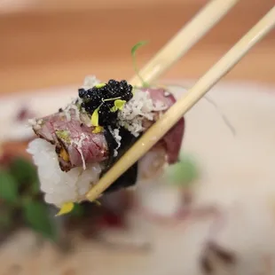 Uni wrapped in A5 Wagyu, topped with caviar and black truffle   Instagram: @andrewloves_