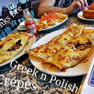 three plates of food on a table