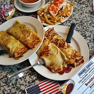 two plates of food on a table