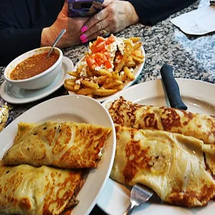 two plates of food on a table