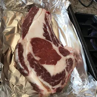 Bone-in ribeye steak! That pan is 9x13 by the way. Huge!