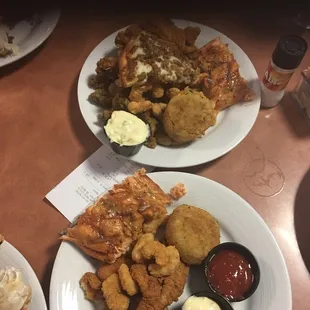 two plates of food on a table