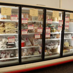 We also offer a frozen food section with fish, shrimp, lobster,crab and lots of other items including delicacies like chitterlings and tripe