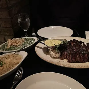 Ribeye, Mac and cheese and creamed spinach