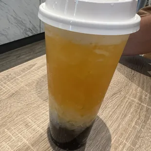 Passionfruit tea with boba &amp; lychee jelly
