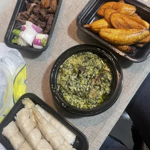 Bobolo, Ndole and Plantains, Prime Brisket Soya