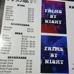 Drinks menu