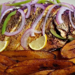 Grill fish and Fried Plantain