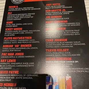 Cocktail menu