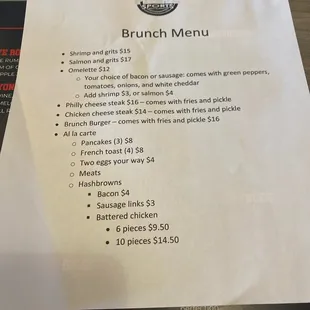 Brunch menu